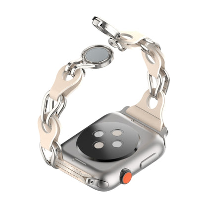 For Apple Watch 3 42mm Hollow Leather Chain Magnetic Buckle Watch Band(Starlight Color) by bashfashion