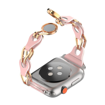 For Apple Watch 4 44mm Hollow Leather Chain Magnetic Buckle Watch Band(Pink) by bashfashion