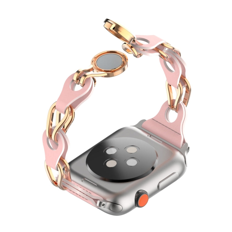 For Apple Watch 5 44mm Hollow Leather Chain Magnetic Buckle Watch Band(Pink) by bashfashion