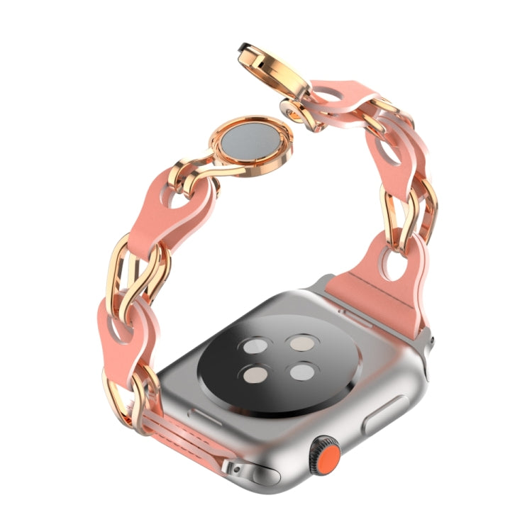 For Apple Watch 5 44mm Hollow Leather Chain Magnetic Buckle Watch Band(Red) by bashfashion