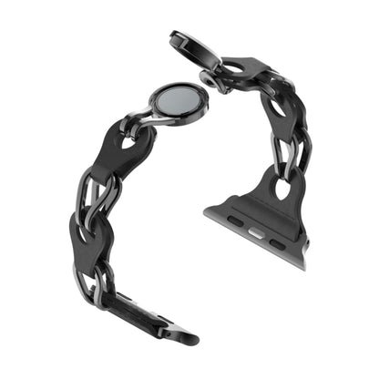 For Apple Watch 5 40mm Hollow Leather Chain Magnetic Buckle Watch Band(Black) by bashfashion
