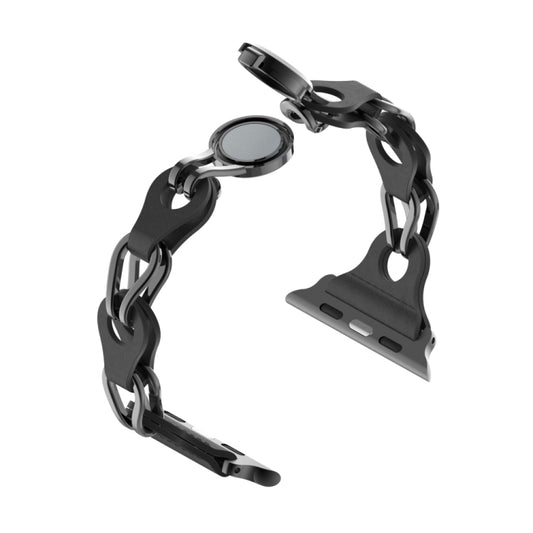 For Apple Watch 5 40mm Hollow Leather Chain Magnetic Buckle Watch Band(Black) by bashfashion
