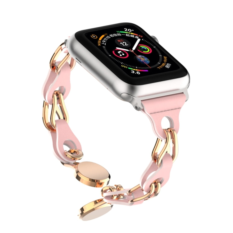For Apple Watch 6 40mm Hollow Leather Chain Magnetic Buckle Watch Band(Pink) by bashfashion