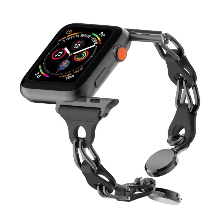 For Apple Watch SE 2022 44mm Hollow Leather Chain Magnetic Buckle Watch Band(Black) by bashfashion