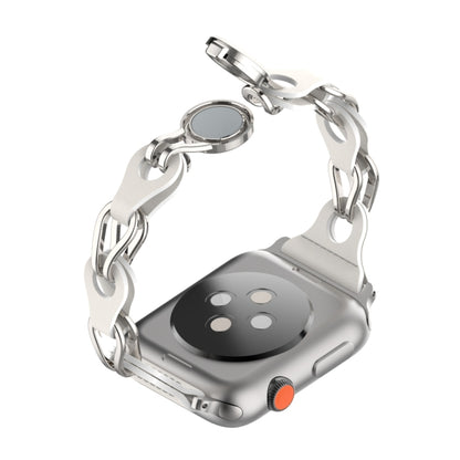 For Apple Watch 7 45mm Hollow Leather Chain Magnetic Buckle Watch Band(White) by bashfashion