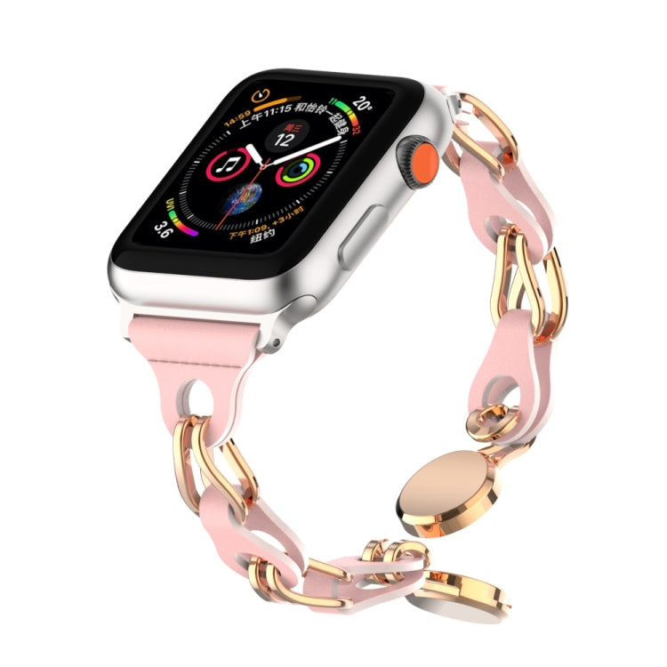 For Apple Watch 7 41mm Hollow Leather Chain Magnetic Buckle Watch Band(Pink) by bashfashion