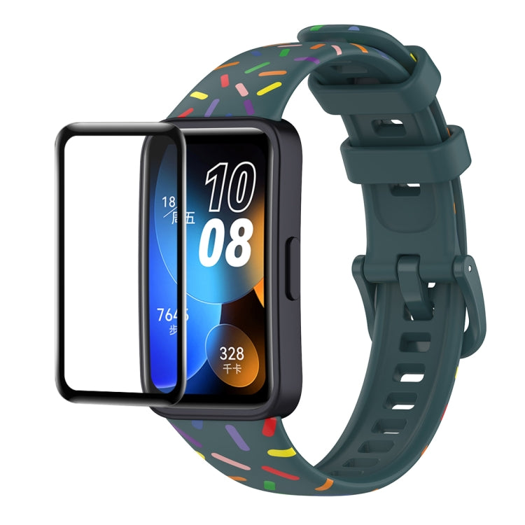 For Huawei Band 8 / 9 ENKAY Hat-Prince Full Coverage Screen Protector + Adjsutable Silicone Sport Loop Strap Watchband(Green) by ENKAY