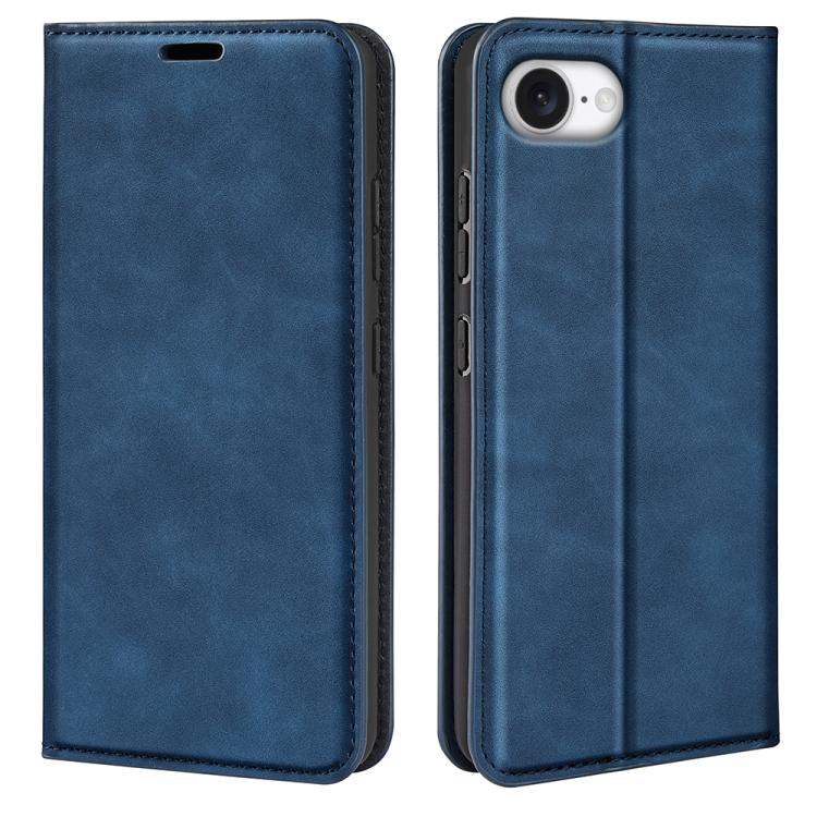 For iPhone 16e Retro-skin Magnetic Suction Leather Phone Case(Dark Blue) by bashfashion