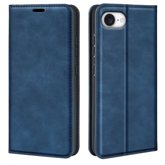 For iPhone 16e Retro-skin Magnetic Suction Leather Phone Case(Dark Blue) by bashfashion