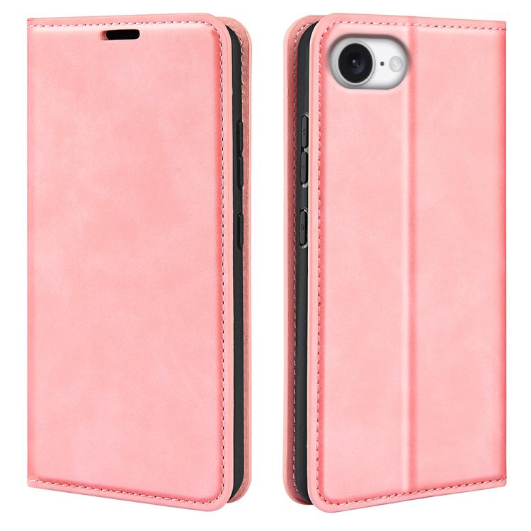 For iPhone 16e Retro-skin Magnetic Suction Leather Phone Case(Pink) by bashfashion