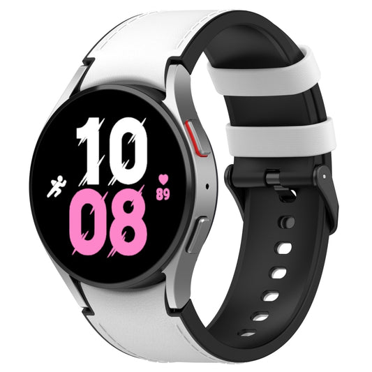 For Samsung Galaxy Watch 6 Classic Silicone Leather Black Buckle Watch Band, Size:S(White) by bashfashion