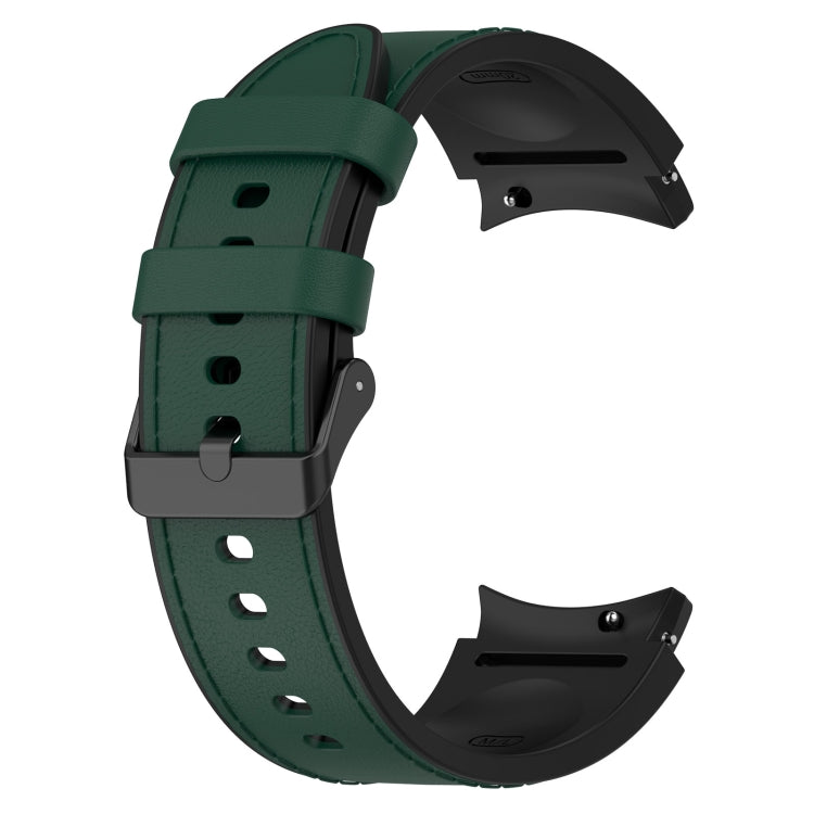 For Samsung Galaxy Watch 6 Silicone Leather Black Buckle Watch Band, Size:S(Olive Green) by bashfashion