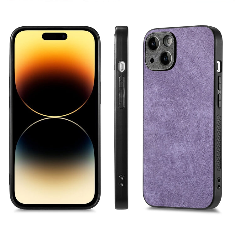 For iPhone 15 Plus ENKAY Retro Leather Skin PC Phone Case with High Aluminum-silicon Glass Film(Purple) by ENKAY