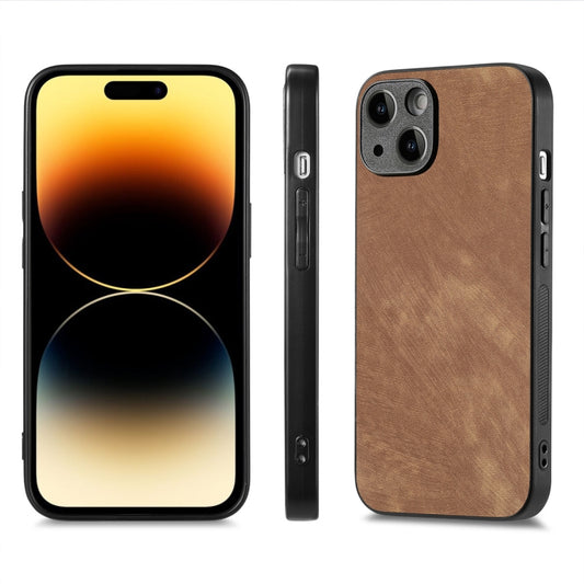 For iPhone 15 ENKAY Retro Leather Skin PC Phone Case with High Aluminum-silicon Glass Film(Brown) by ENKAY