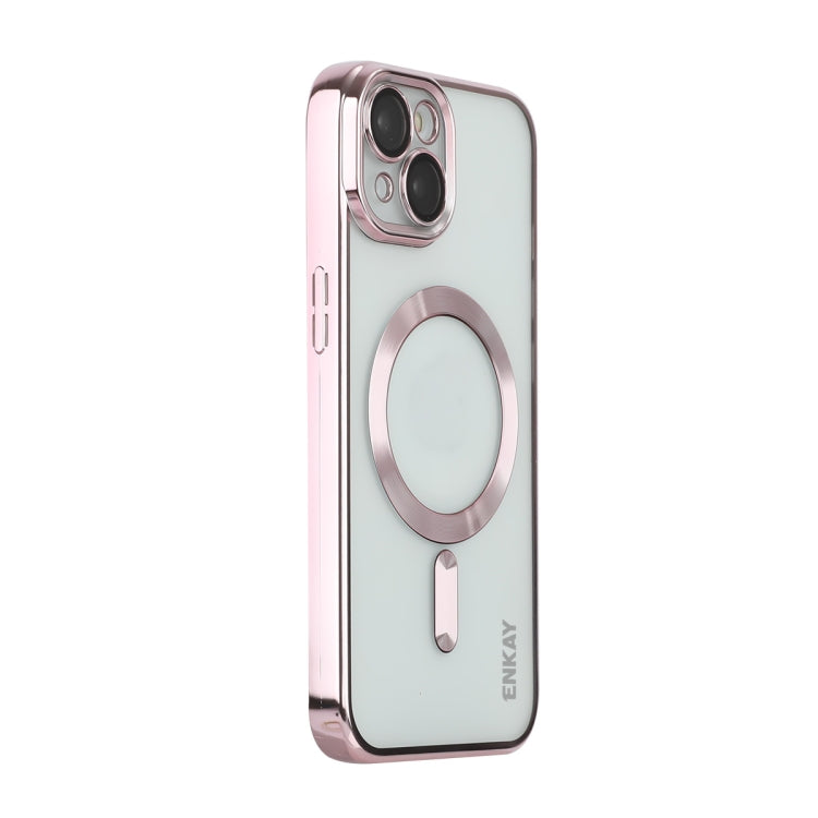 For iPhone 15 Plus ENKAY Hat-Prince Magsafe Electroplated TPU Clear Shockproof Phone Case(Pink) by ENKAY