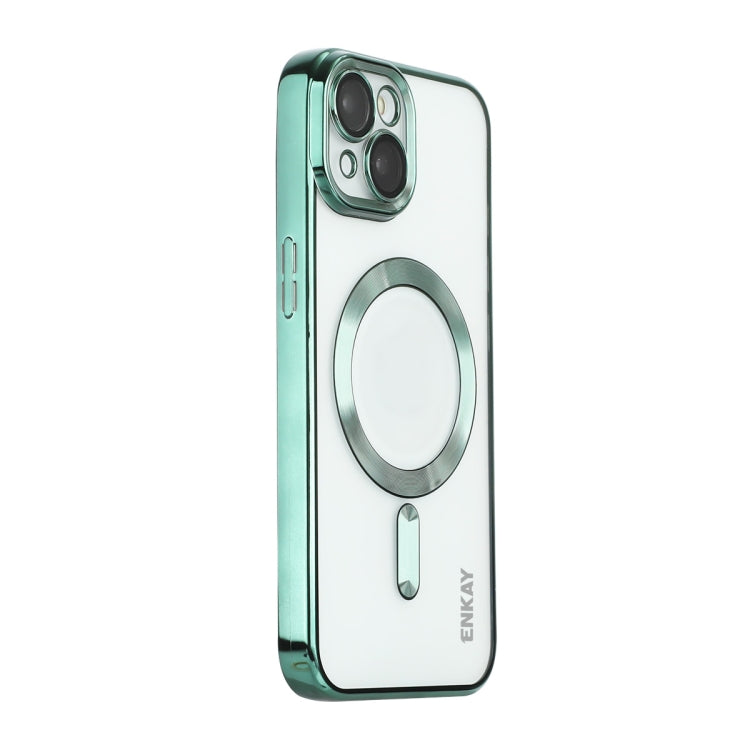 For iPhone 15 Plus ENKAY Hat-Prince Magsafe Electroplated TPU Clear Shockproof Phone Case(Green) by ENKAY