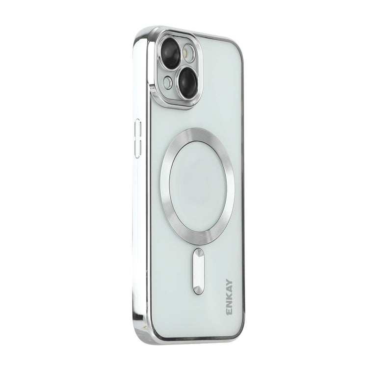 For iPhone 15 Plus ENKAY Hat-Prince Magsafe Electroplated TPU Clear Shockproof Phone Case(Silver) by ENKAY