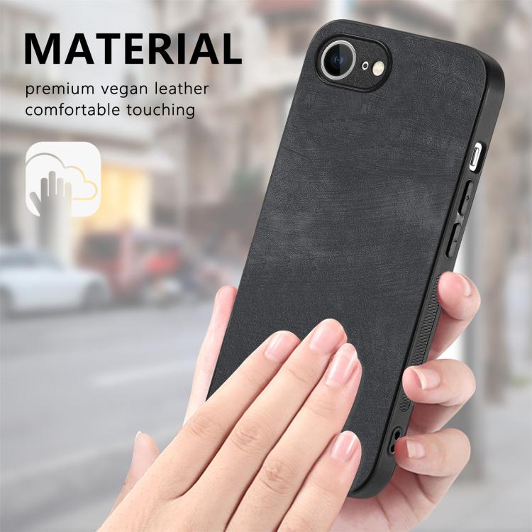 For iPhone 16e Vintage Leather PC Back Cover Phone Case(Black) by bashfashion