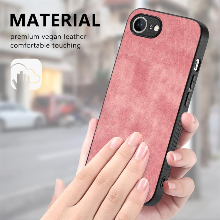 For iPhone 16e Vintage Leather PC Back Cover Phone Case(Pink) by bashfashion