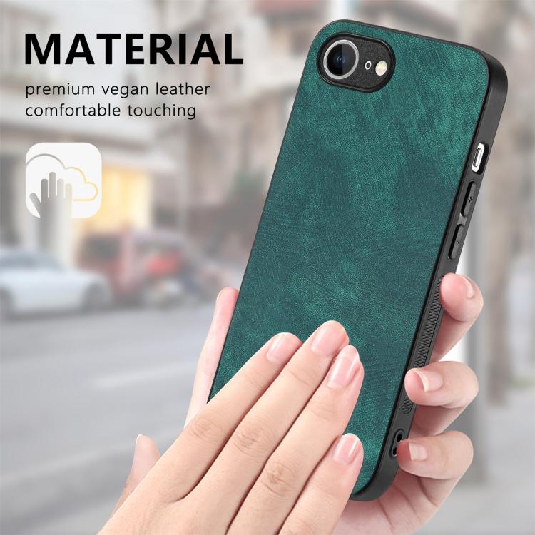 For iPhone 16e Vintage Leather PC Back Cover Phone Case(Green) by bashfashion