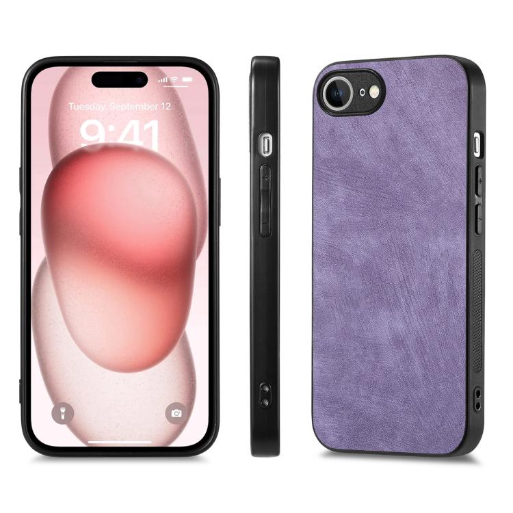 For iPhone 16e Vintage Leather PC Back Cover Phone Case(Purple) by bashfashion