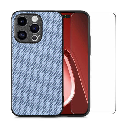 For iPhone 15 Pro Max ENKAY Fiber Leather Skin PC Phone Case with High Aluminum-silicon Glass Film(Blue) by ENKAY