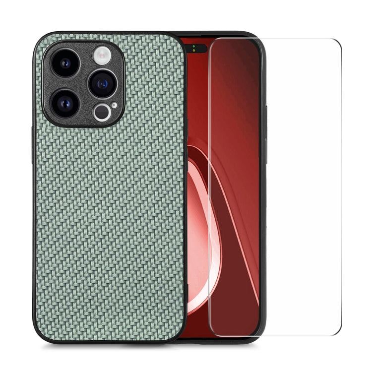 For iPhone 15 Pro ENKAY Fiber Leather Skin PC Phone Case with High Aluminum-silicon Glass Film(Green) by ENKAY