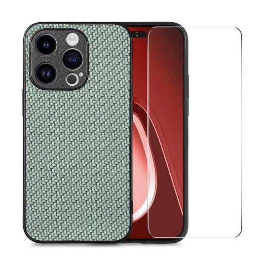 For iPhone 15 Pro ENKAY Fiber Leather Skin PC Phone Case with High Aluminum-silicon Glass Film(Green) by ENKAY