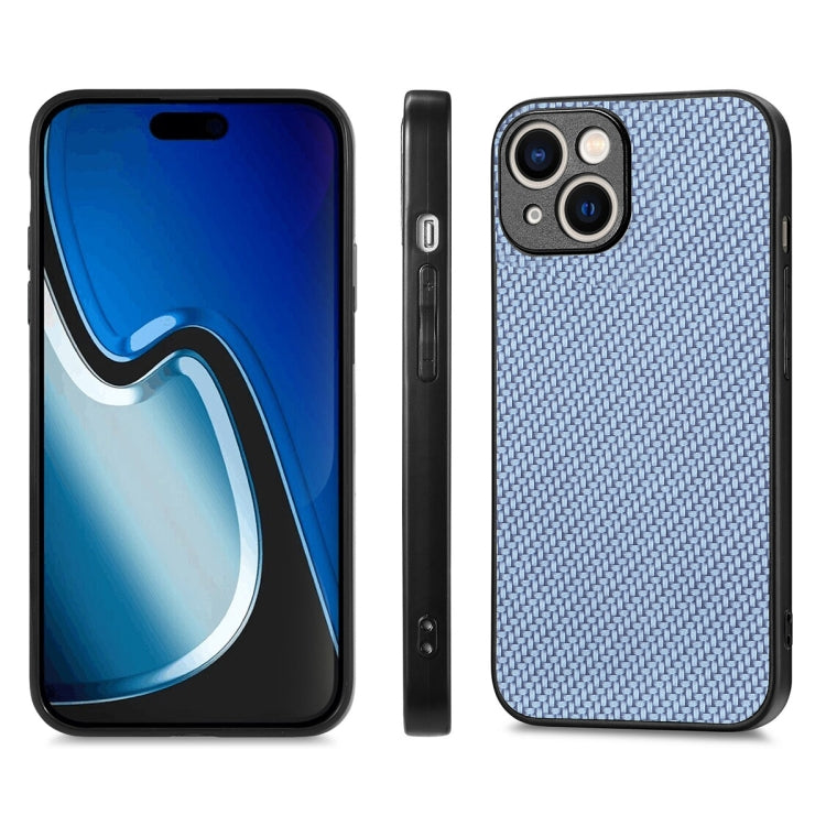 For iPhone 15 Plus ENKAY Fiber Leather Skin PC Phone Case with High Aluminum-silicon Glass Film(Blue) by ENKAY