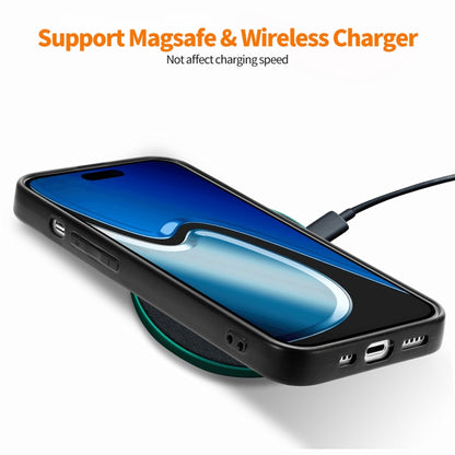 For iPhone 15 Plus ENKAY Fiber Leather Skin PC Phone Case with High Aluminum-silicon Glass Film(Blue) by ENKAY