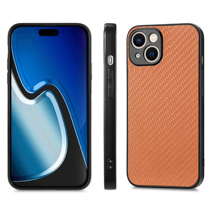 For iPhone 15 Plus ENKAY Fiber Leather Skin PC Phone Case with High Aluminum-silicon Glass Film(Brown) by ENKAY