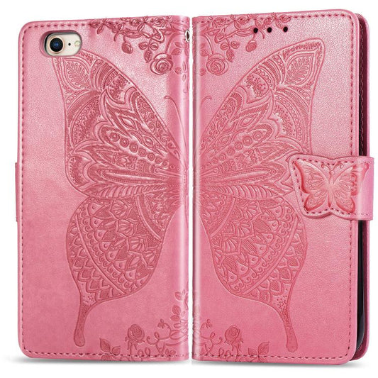 For iPhone 16e Butterfly Love Flower Embossed Leather Phone Case(Pink) by bashfashion