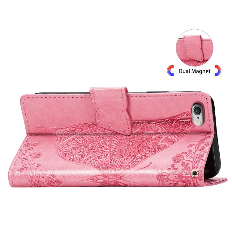 For iPhone 16e Butterfly Love Flower Embossed Leather Phone Case(Pink) by bashfashion