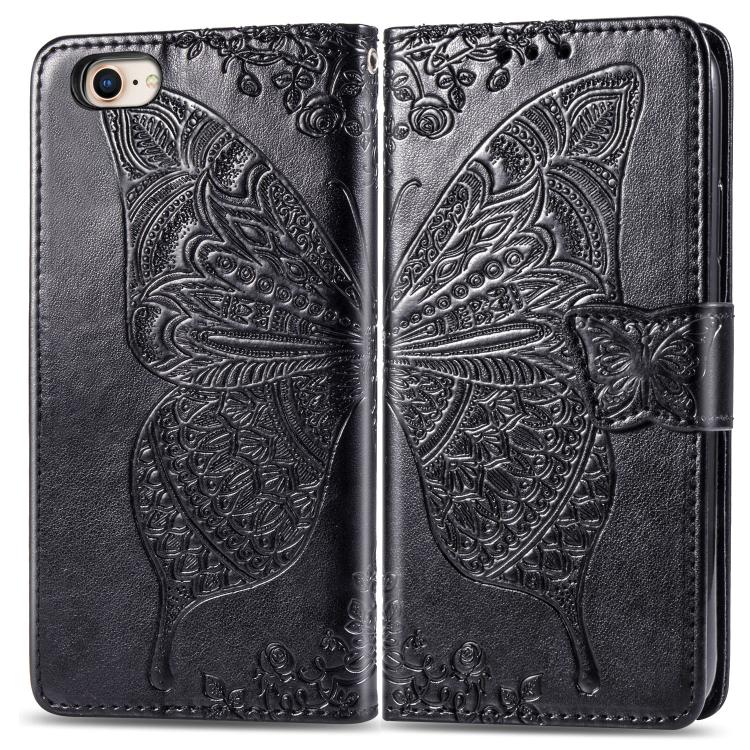 For iPhone 16e Butterfly Love Flower Embossed Leather Phone Case(Black) by bashfashion