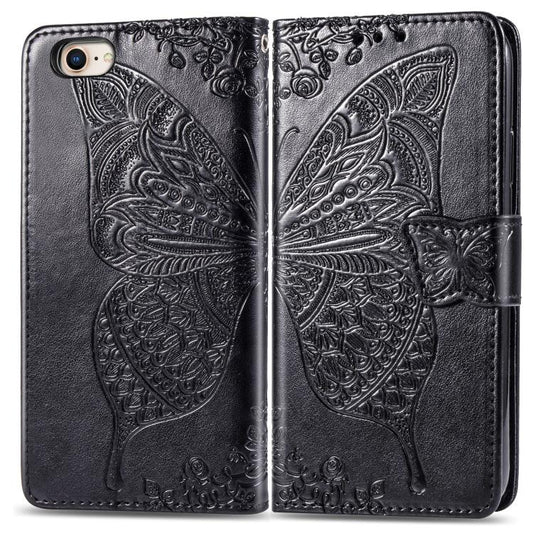 For iPhone 16e Butterfly Love Flower Embossed Leather Phone Case(Black) by bashfashion