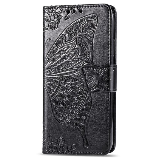For iPhone 16e Butterfly Love Flower Embossed Leather Phone Case(Black) by bashfashion