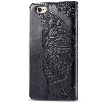 For iPhone 16e Butterfly Love Flower Embossed Leather Phone Case(Black) by bashfashion