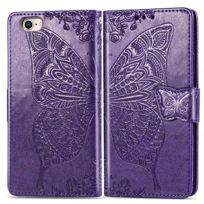 For iPhone 16e Butterfly Love Flower Embossed Leather Phone Case(Purple) by bashfashion