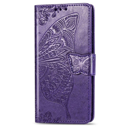 For iPhone 16e Butterfly Love Flower Embossed Leather Phone Case(Purple) by bashfashion