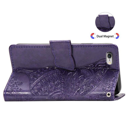 For iPhone 16e Butterfly Love Flower Embossed Leather Phone Case(Purple) by bashfashion