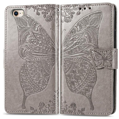 For iPhone 16e Butterfly Love Flower Embossed Leather Phone Case(Gray) by bashfashion