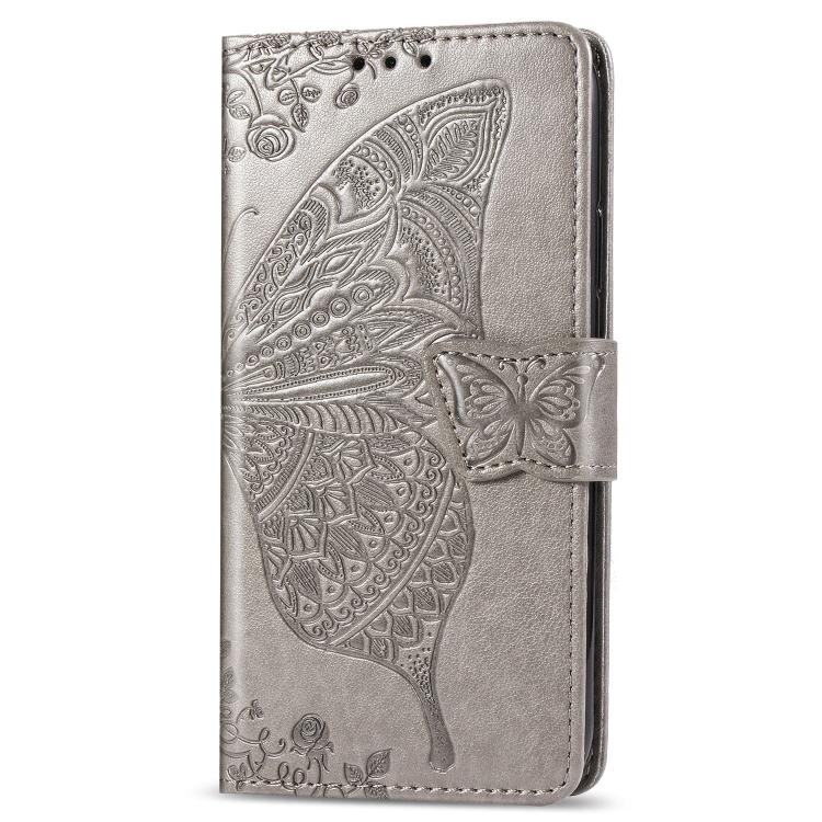 For iPhone 16e Butterfly Love Flower Embossed Leather Phone Case(Gray) by bashfashion