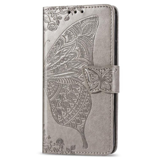 For iPhone 16e Butterfly Love Flower Embossed Leather Phone Case(Gray) by bashfashion
