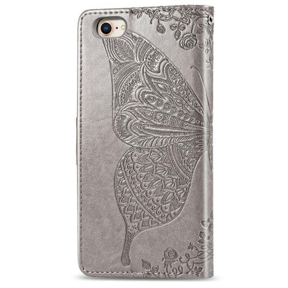 For iPhone 16e Butterfly Love Flower Embossed Leather Phone Case(Gray) by bashfashion