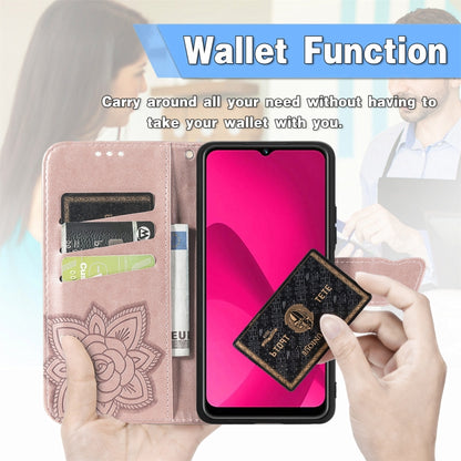 For iPhone 16e Butterfly Love Flower Embossed Leather Phone Case(Rose Gold) by bashfashion