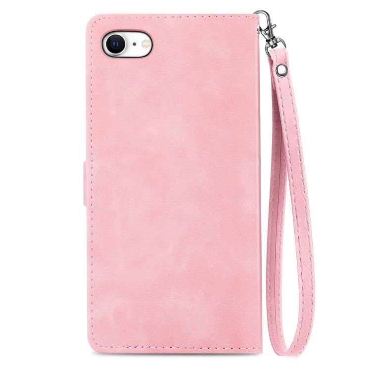 For iPhone 16e Embossed Flower Zipper Leather Phone Case(Pink) by bashfashion