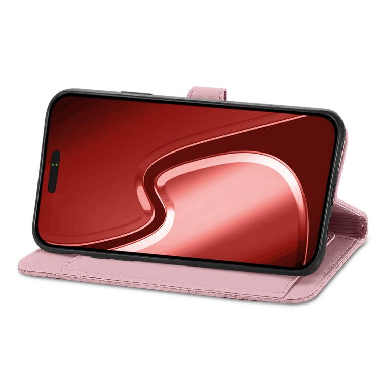 For iPhone 16e Embossed Flower Zipper Leather Phone Case(Pink) by bashfashion