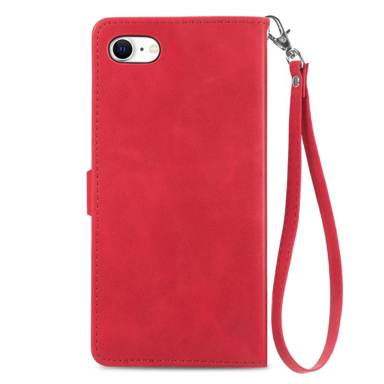 For iPhone 16e Embossed Flower Zipper Leather Phone Case(Red) by bashfashion