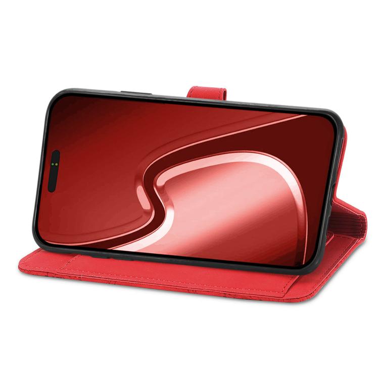 For iPhone 16e Embossed Flower Zipper Leather Phone Case(Red) by bashfashion