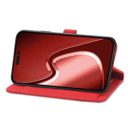 For iPhone 16e Embossed Flower Zipper Leather Phone Case(Red) by bashfashion